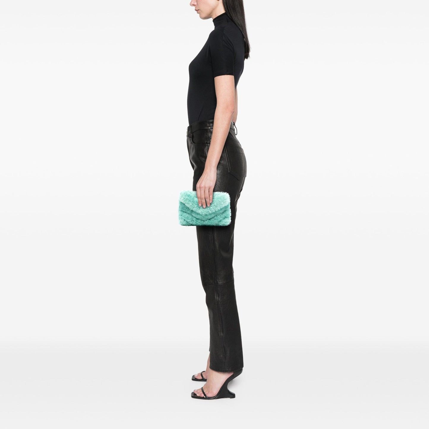 Saint Laurent Shearling Loulou Puffer Clutch