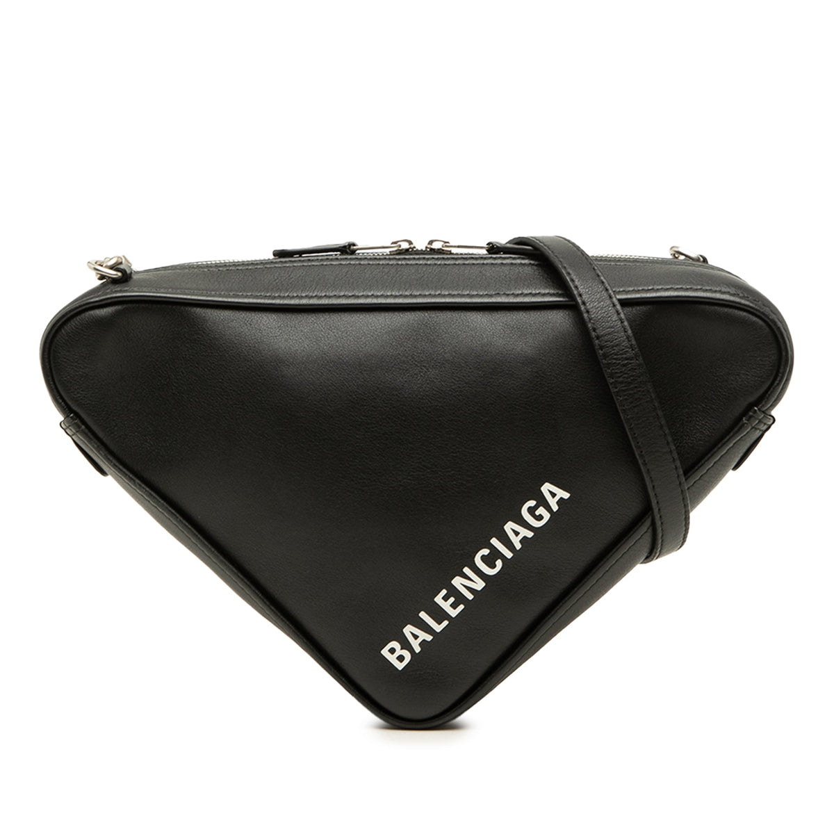 Balenciaga Leather Triangle Chain Crossbody — Black