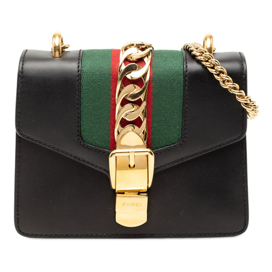 Gucci Mini Leather Web Sylvie Chain Crossbody