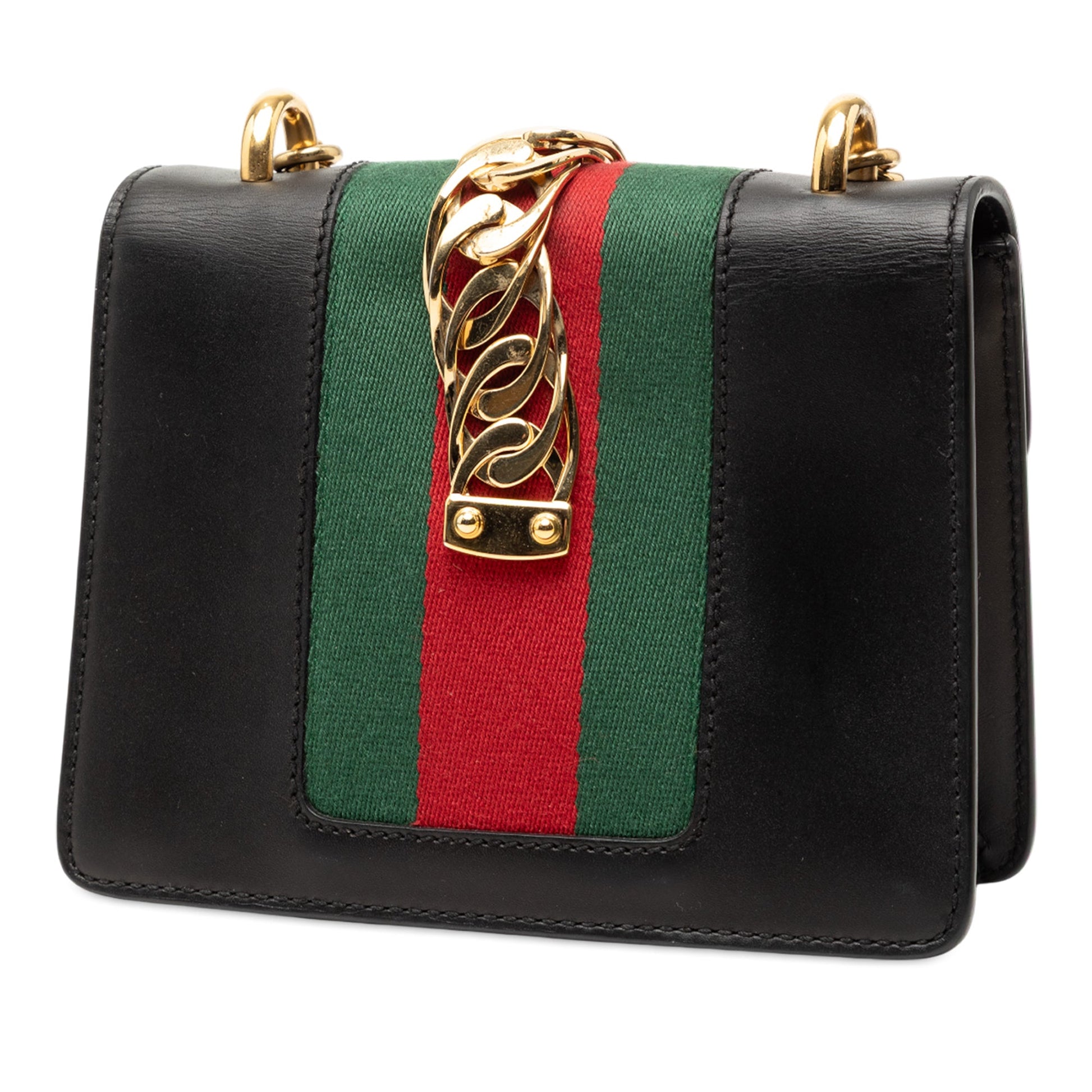 Gucci Mini Leather Web Sylvie Chain Crossbody