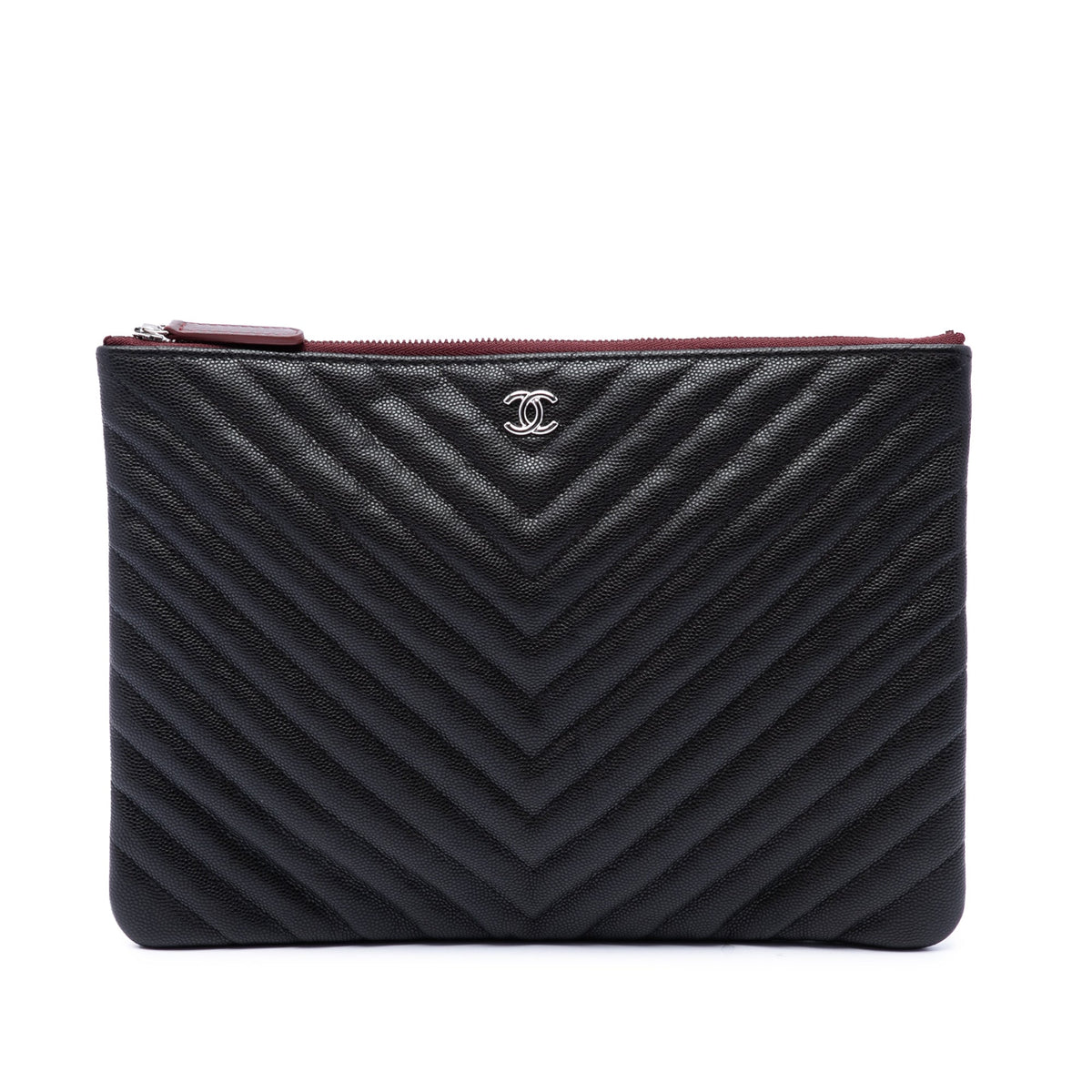 Chanel Medium CC Chevron Caviar O Case Clutch — Black