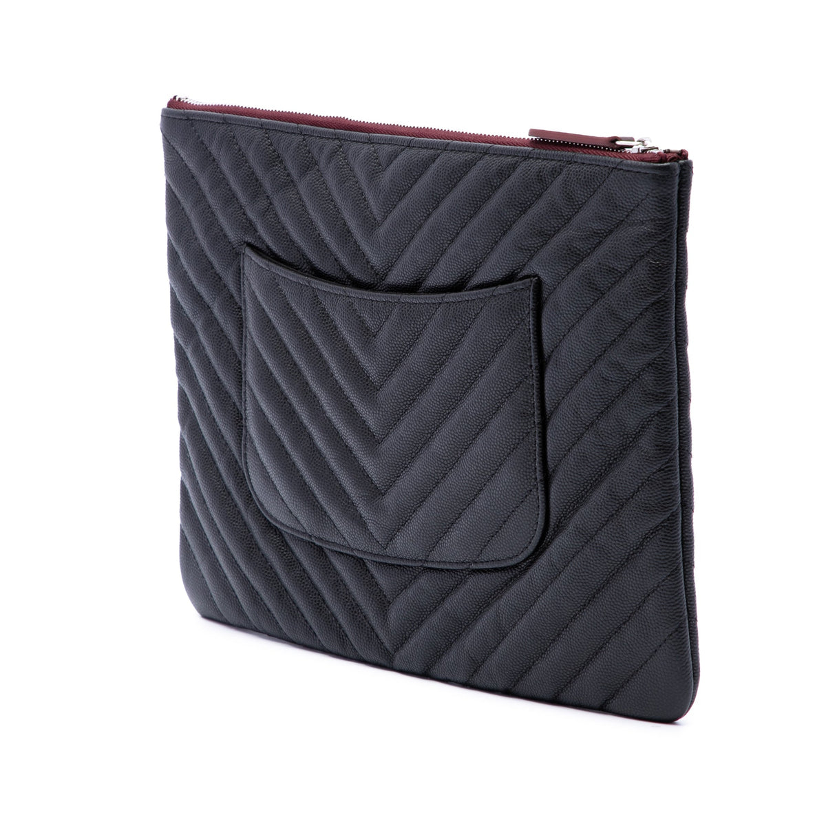Chanel Medium CC Chevron Caviar O Case Clutch — Black