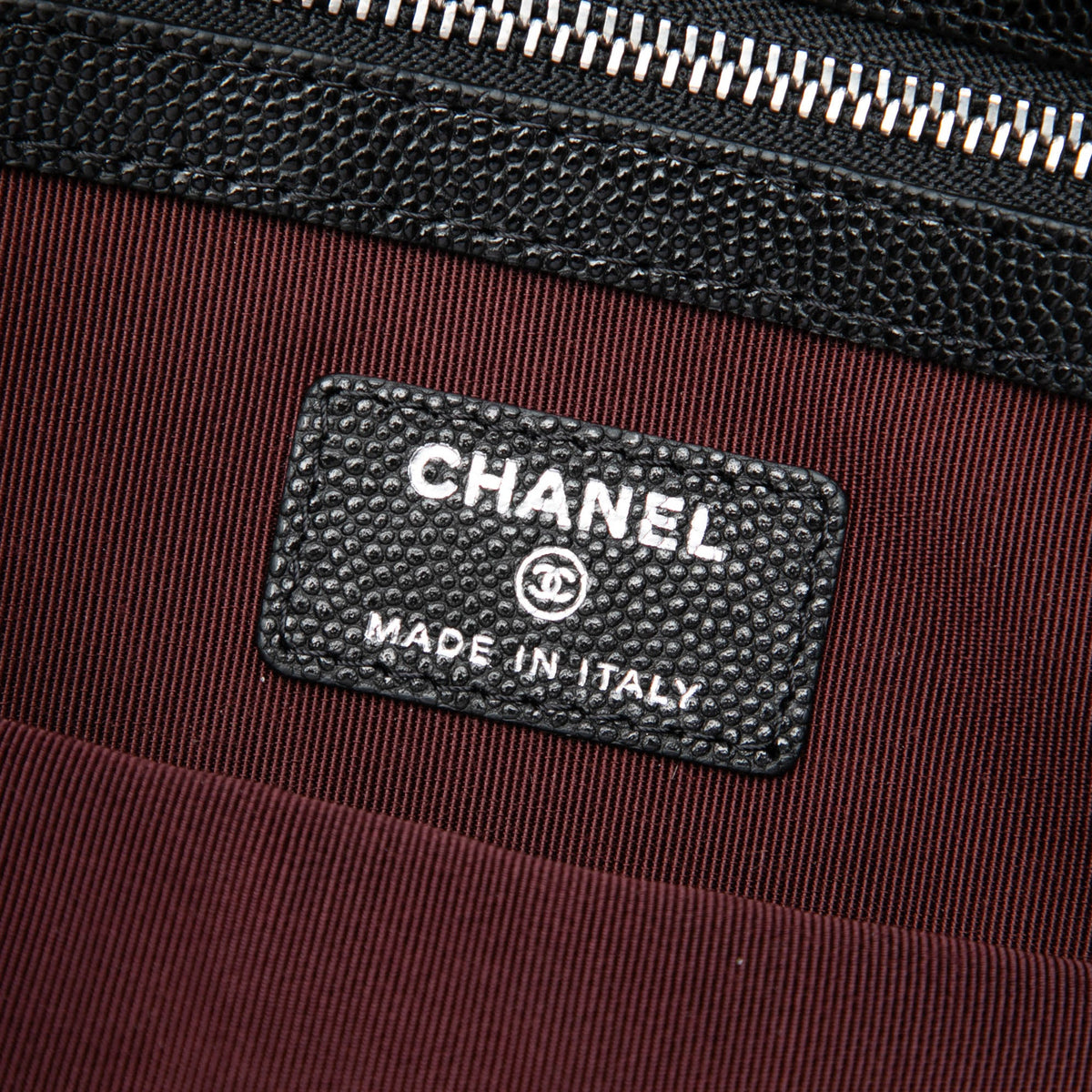 Chanel Medium CC Chevron Caviar O Case Clutch — Black