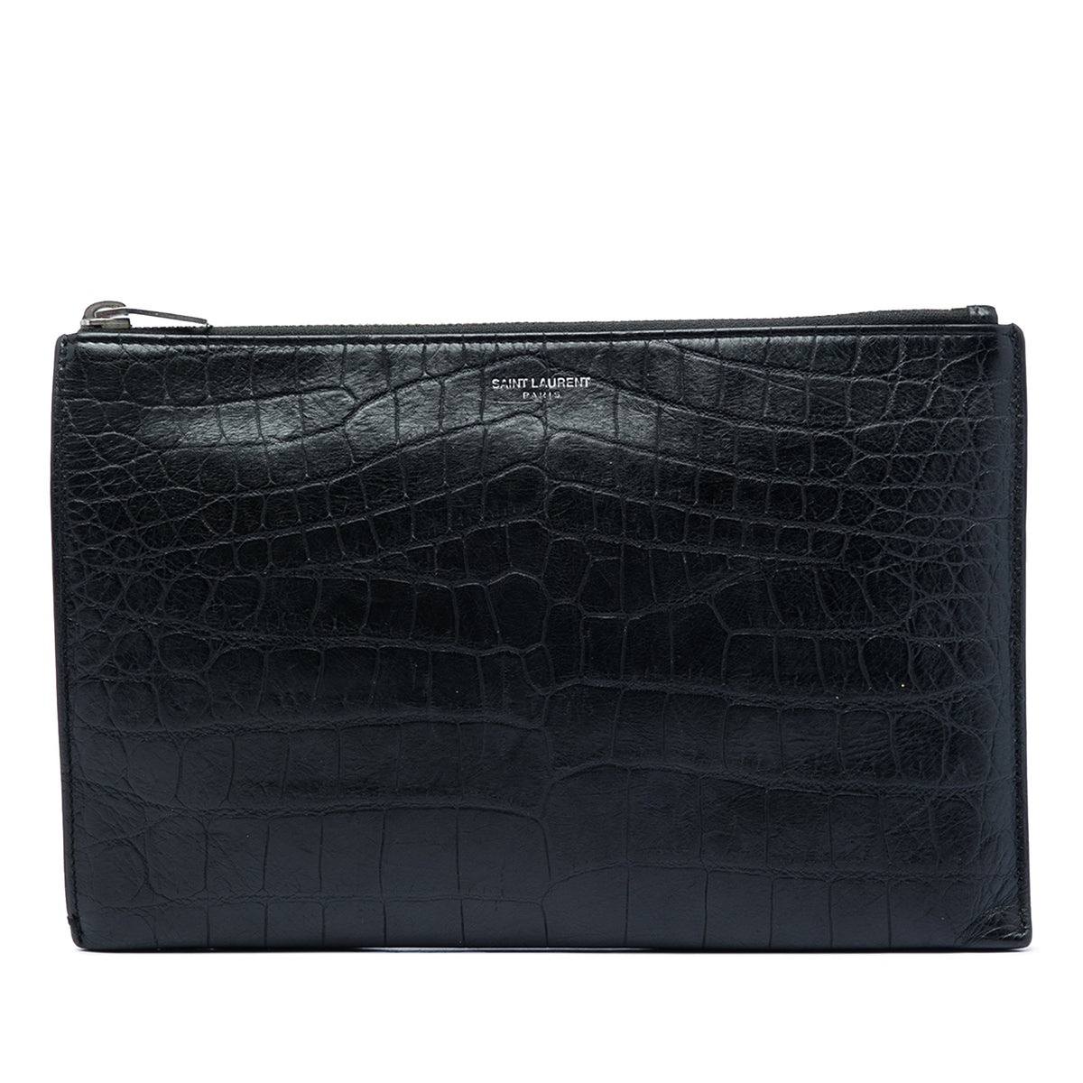 Saint Laurent Croc Embossed Leather Clutch