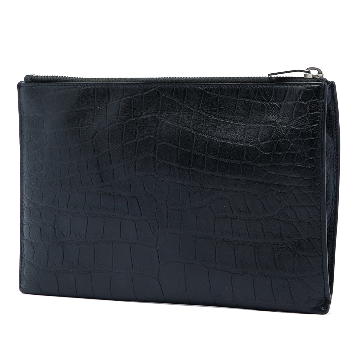 Saint Laurent Croc Embossed Leather Clutch