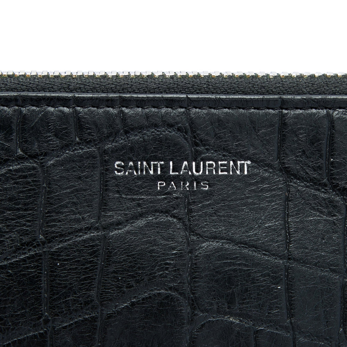 Saint Laurent Croc Embossed Leather Clutch