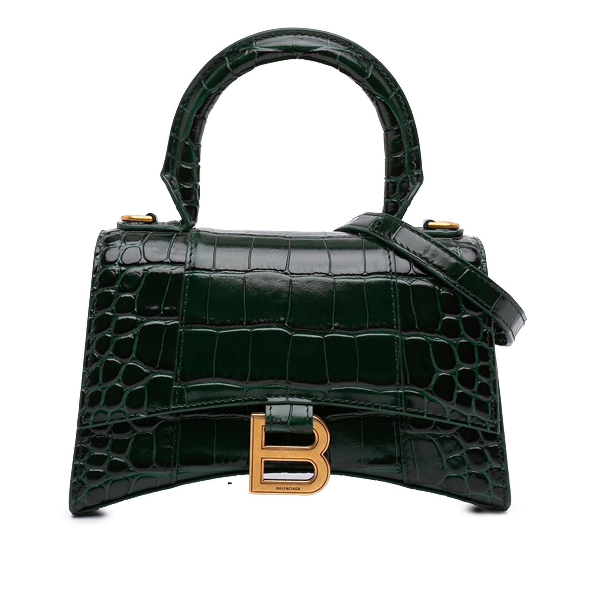 Balenciaga Croc Embossed Leather Hourglass Top Handle Bag XS