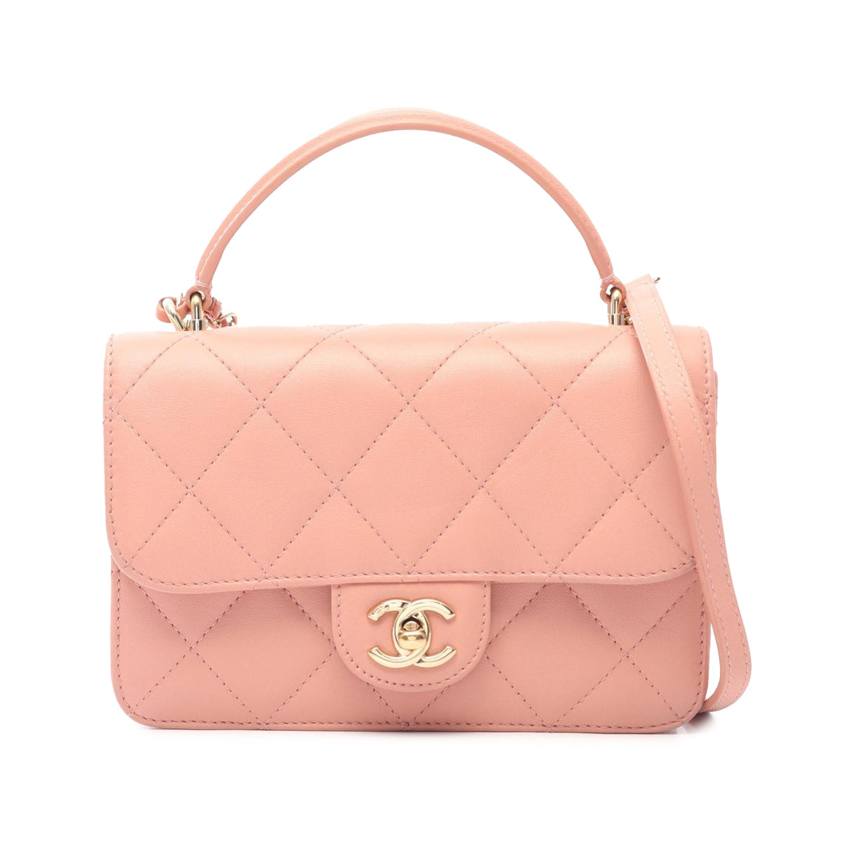 Chanel CC Quilted Lambskin Top Handle Flap