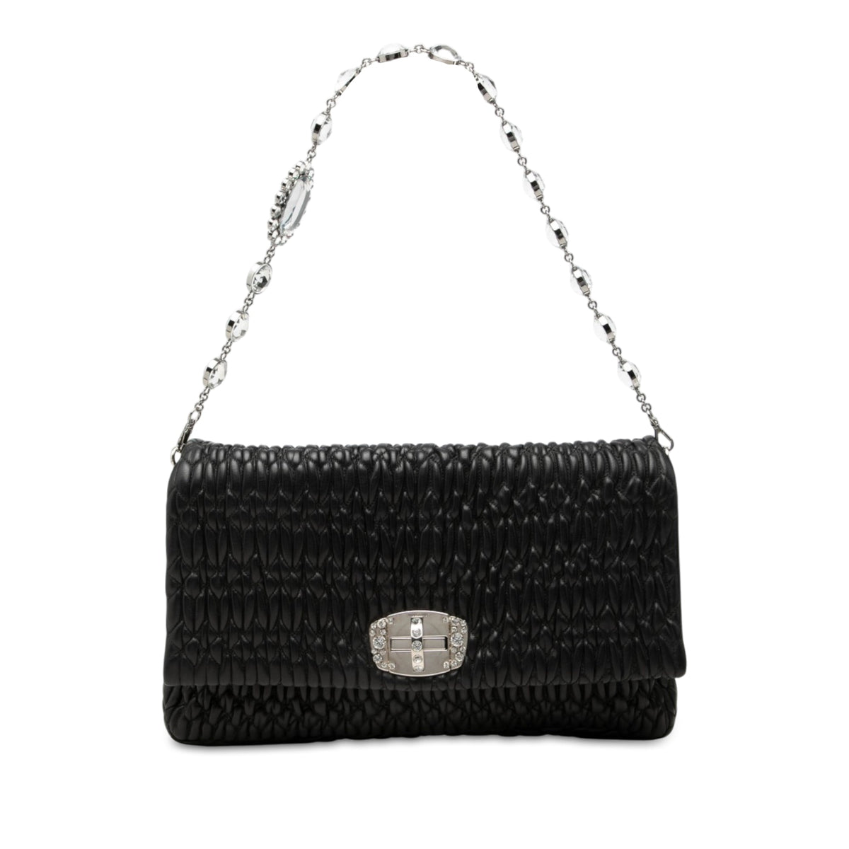 Miu Miu Large Matelasse Nappa Crystal Satchel — Black