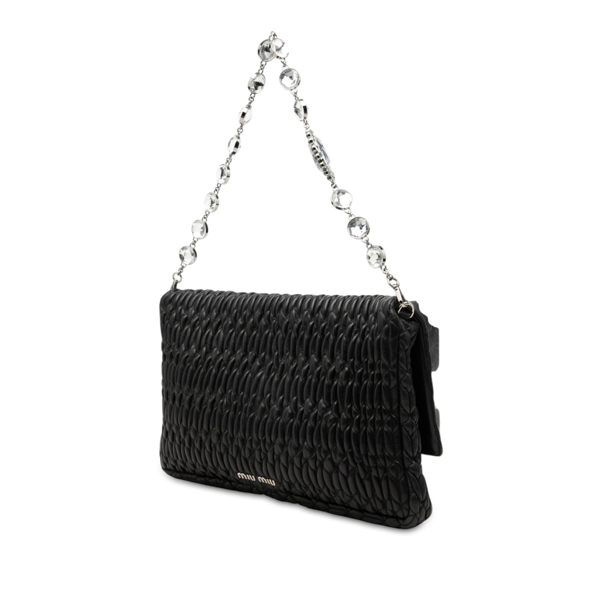 Miu Miu Large Matelasse Nappa Crystal Satchel — Black
