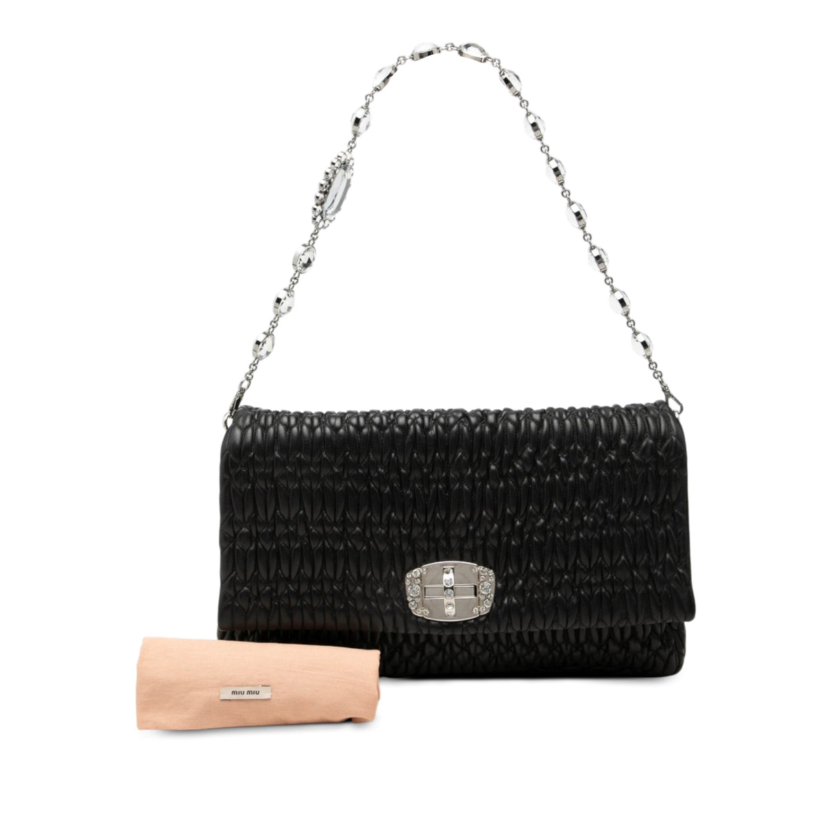 Miu Miu Large Matelasse Nappa Crystal Satchel — Black