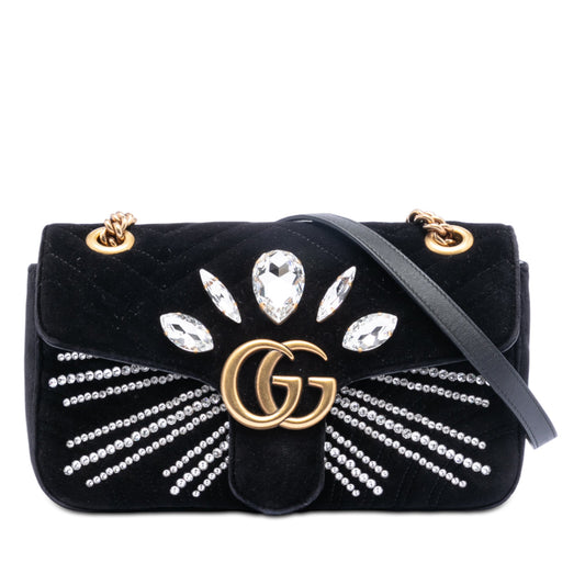 Gucci Medium GG Marmont Matelasse Velvet Crystal Embellished Shoulder Bag
