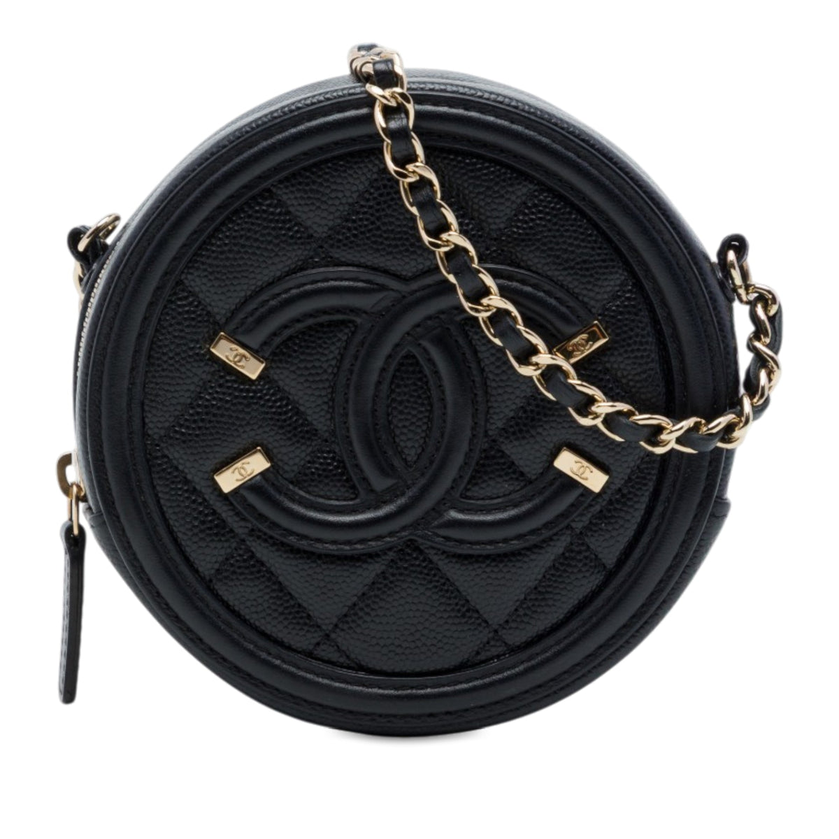 Chanel Caviar CC Filigree Round Clutch with Chain