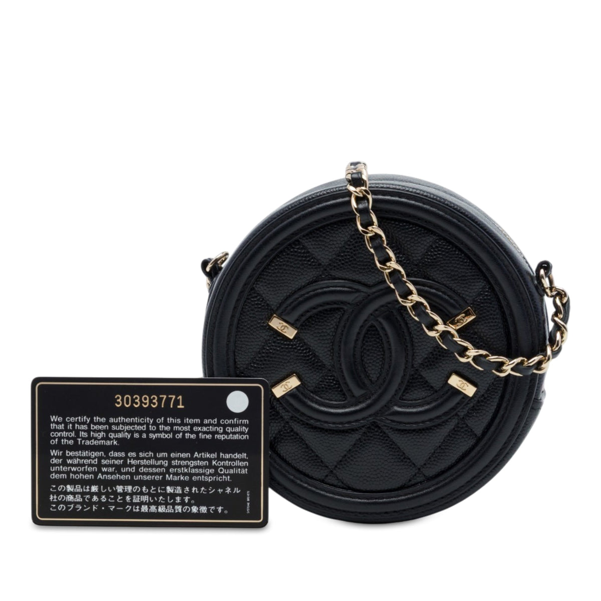 Chanel Caviar CC Filigree Round Clutch with Chain