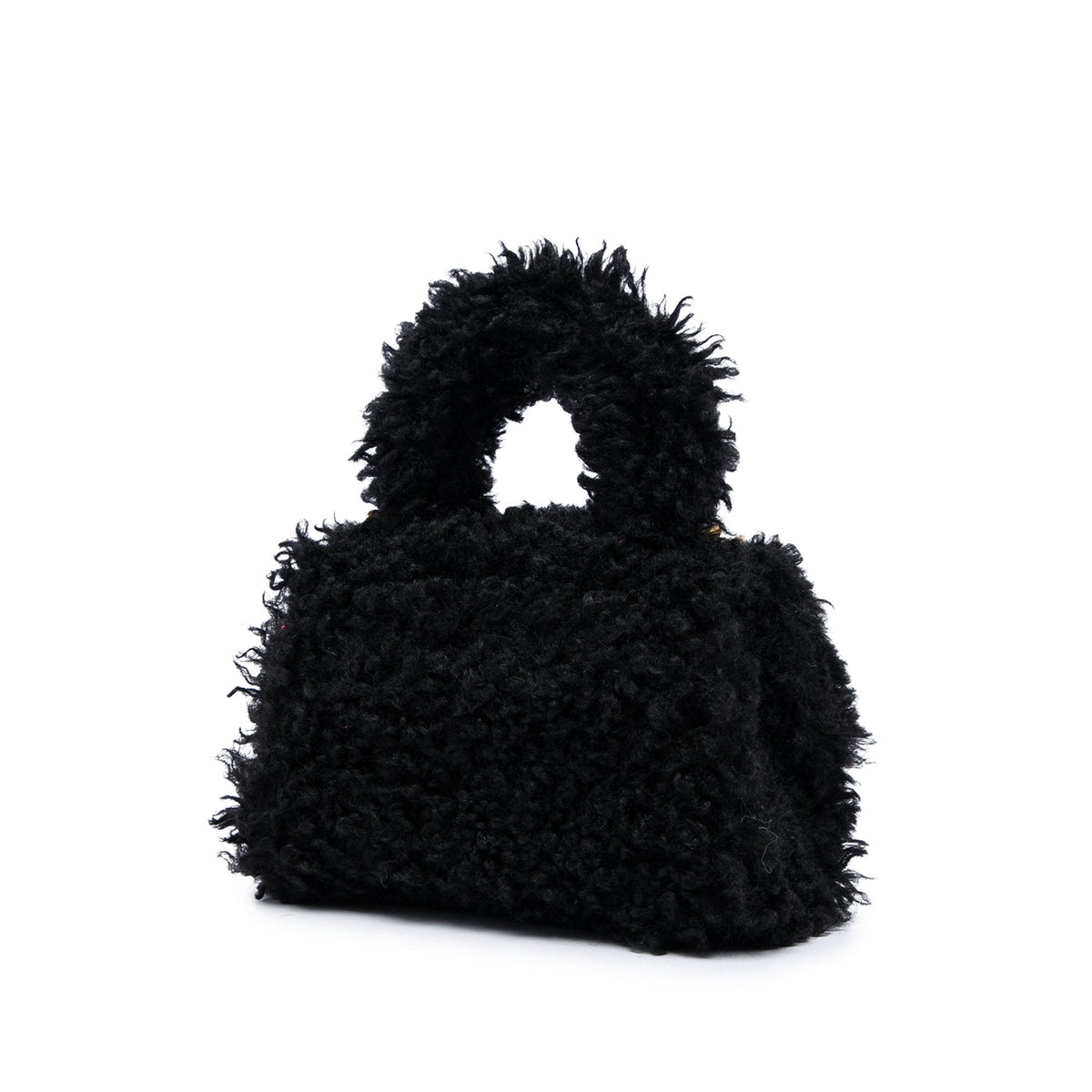 Balenciaga Mini Shearling Hourglass Top Handle Bag — Black