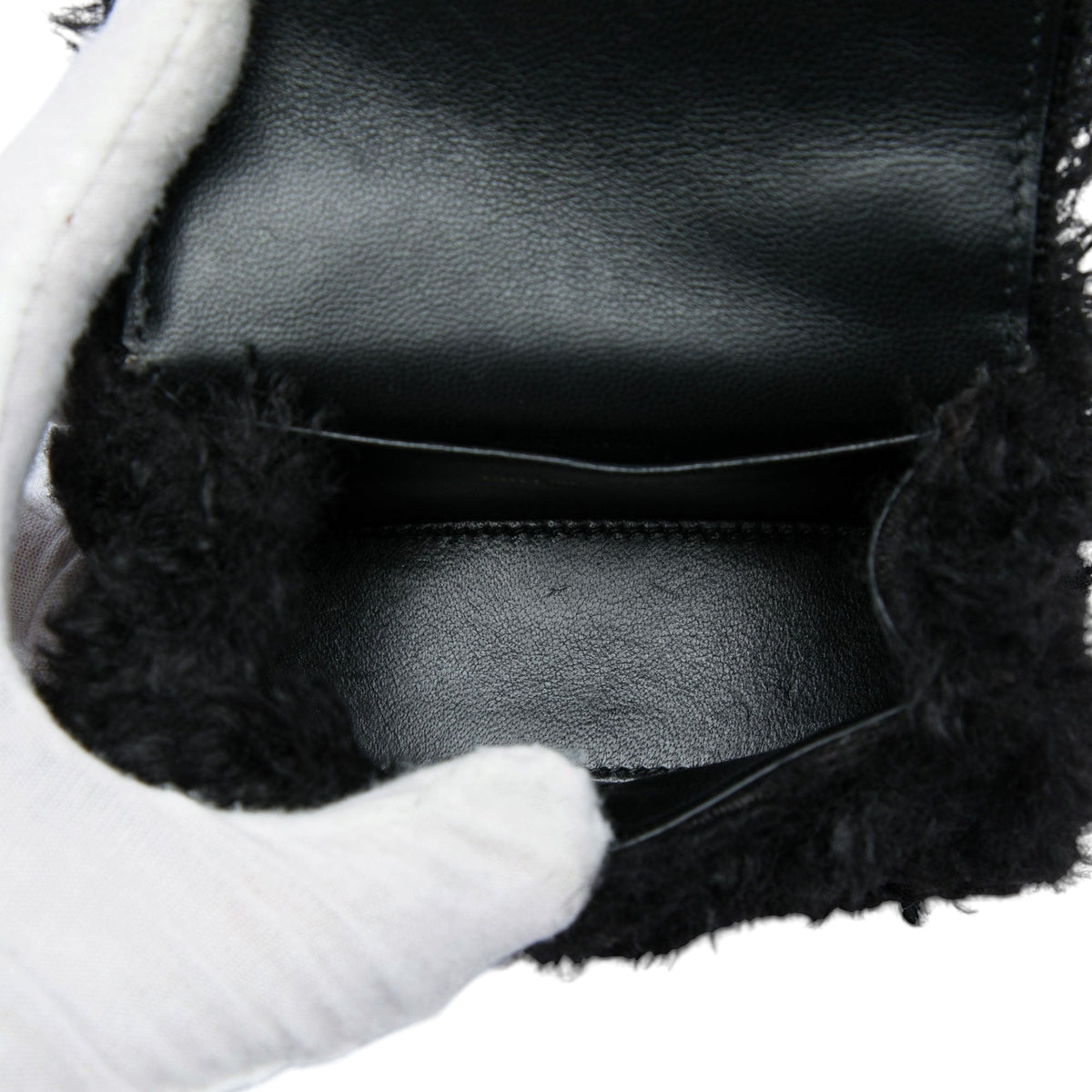 Balenciaga Mini Shearling Hourglass Top Handle Bag — Black