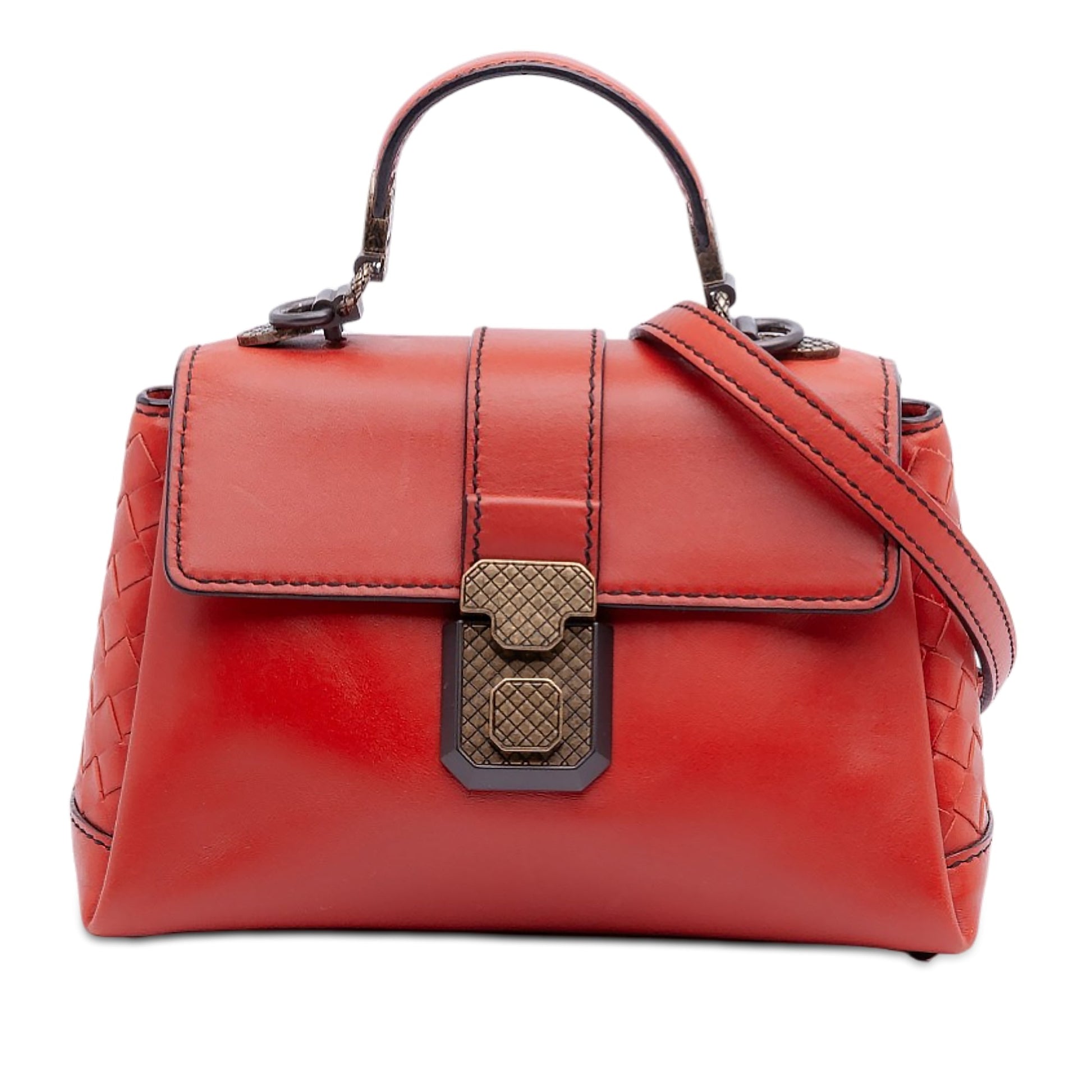 Bottega Veneta Mini Intrecciato Trimmed Nappa Piazza Top Handle Satchel