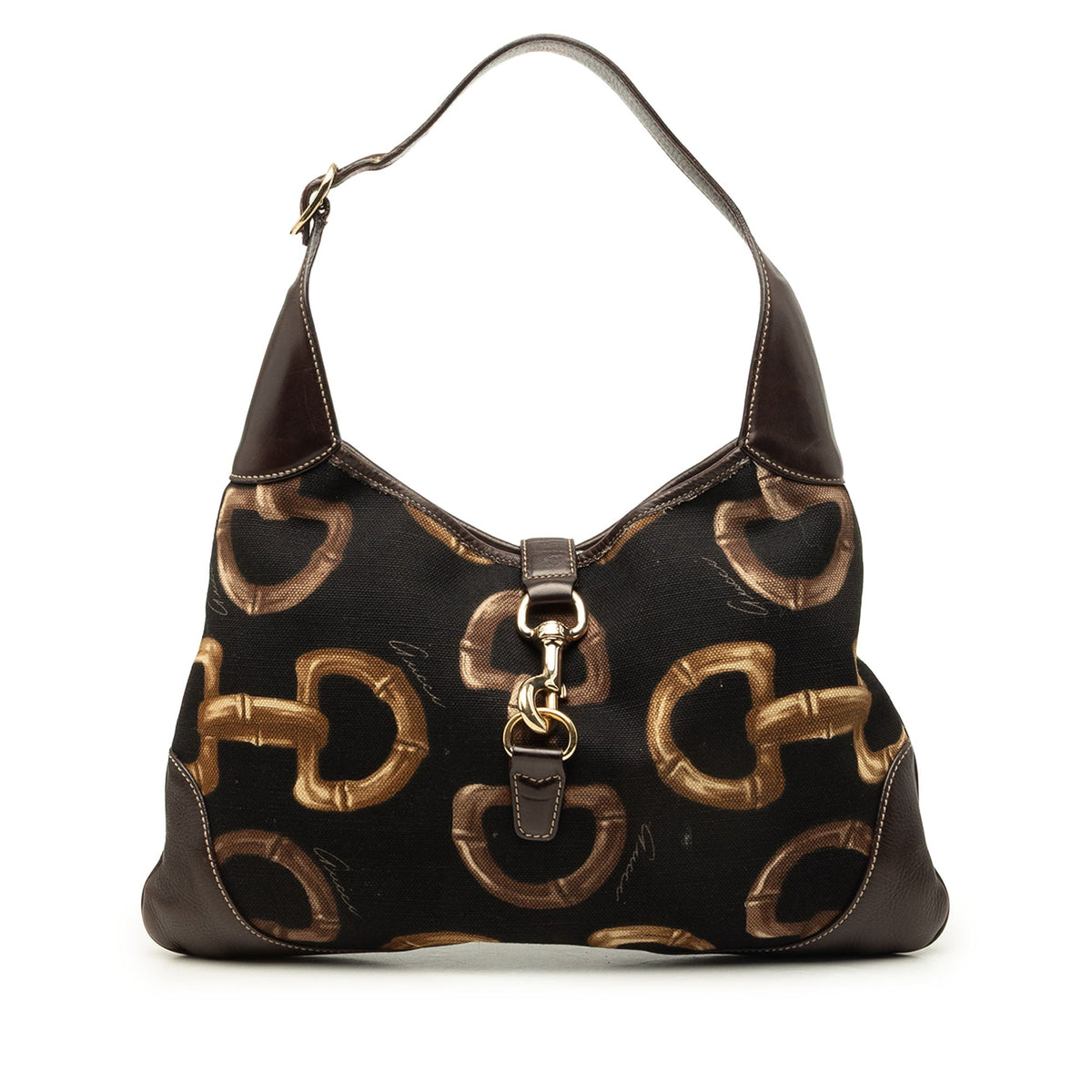 Gucci Horsebit Canvas Jackie O Bouvier Hobo — Black