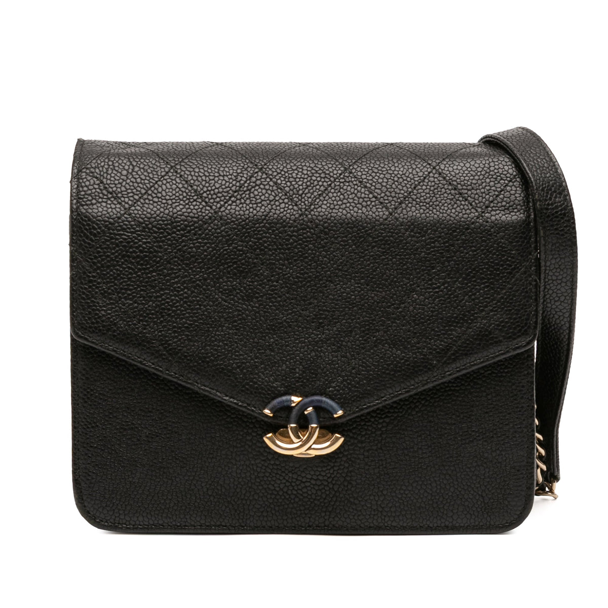 Chanel Paris Cuba Square Quilted Caviar Thread Around Wallet On Chain — Black