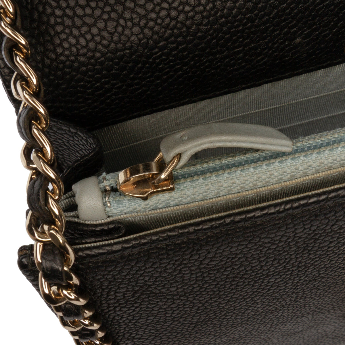 Chanel Paris Cuba Square Quilted Caviar Thread Around Wallet On Chain — Black