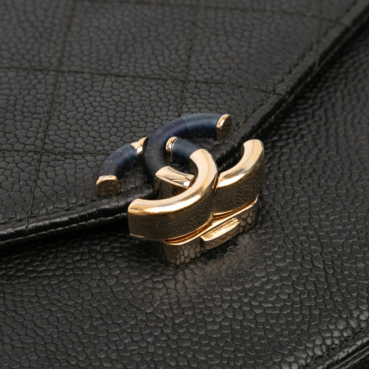 Chanel Paris Cuba Square Quilted Caviar Thread Around Wallet On Chain — Black