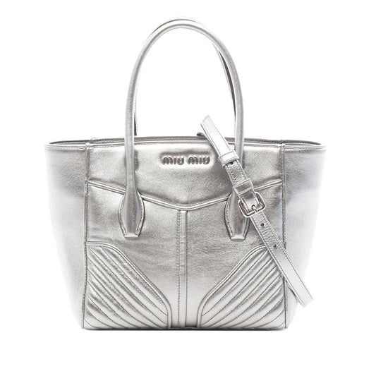 Miu Miu Nappa Biker Twin Pocket Satchel — Silver