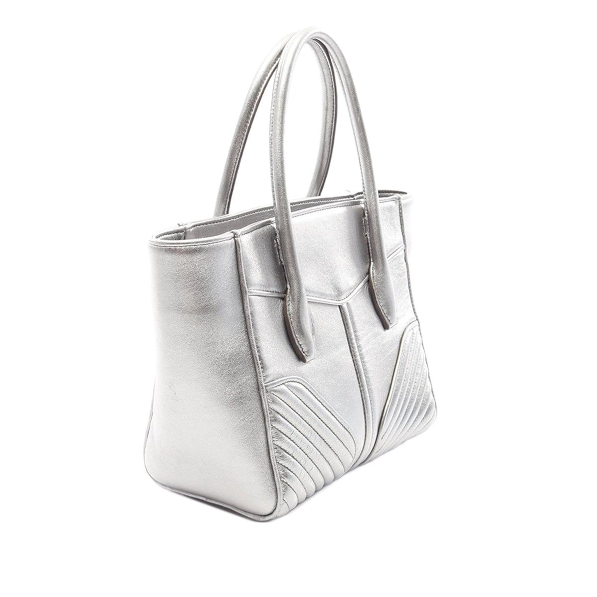 Miu Miu Nappa Biker Twin Pocket Satchel — Silver