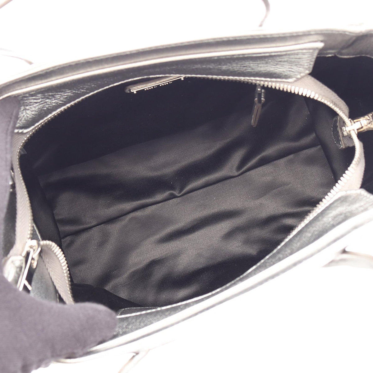Miu Miu Nappa Biker Twin Pocket Satchel — Silver