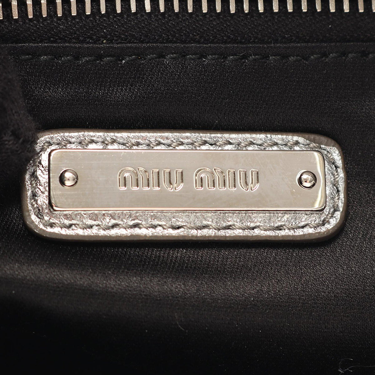 Miu Miu Nappa Biker Twin Pocket Satchel — Silver
