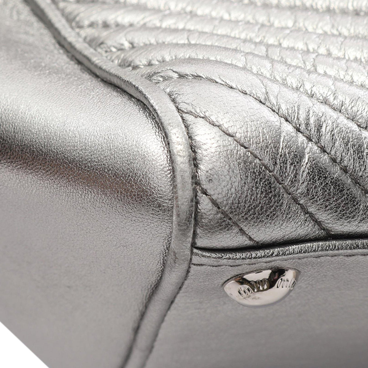 Miu Miu Nappa Biker Twin Pocket Satchel — Silver