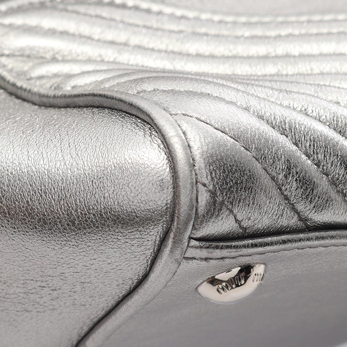 Miu Miu Nappa Biker Twin Pocket Satchel — Silver