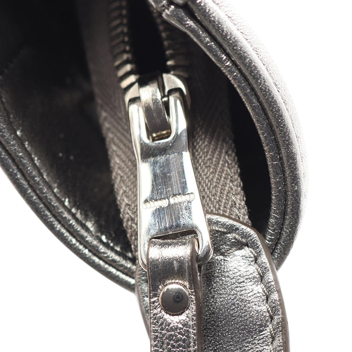 Miu Miu Nappa Biker Twin Pocket Satchel — Silver