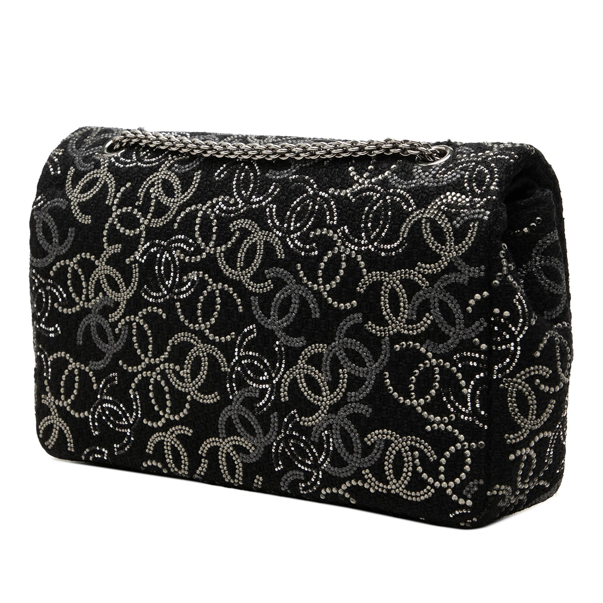 Chanel Paris Shanghai Medium Tweed Strass Embellished Pudong Double Flap — Black