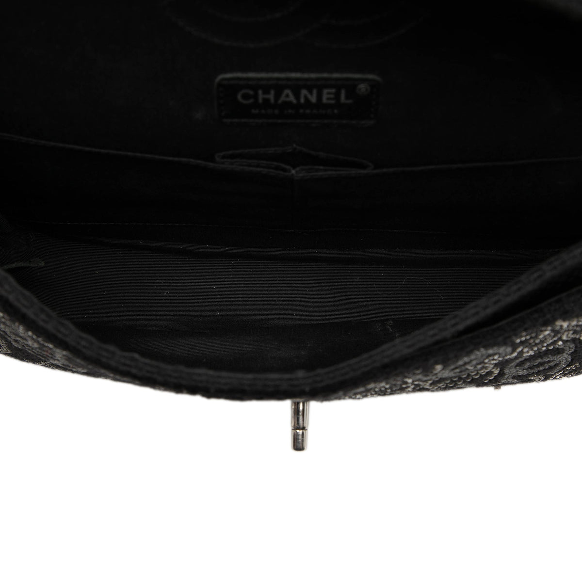 Chanel Paris Shanghai Medium Tweed Strass Embellished Pudong Double Flap — Black
