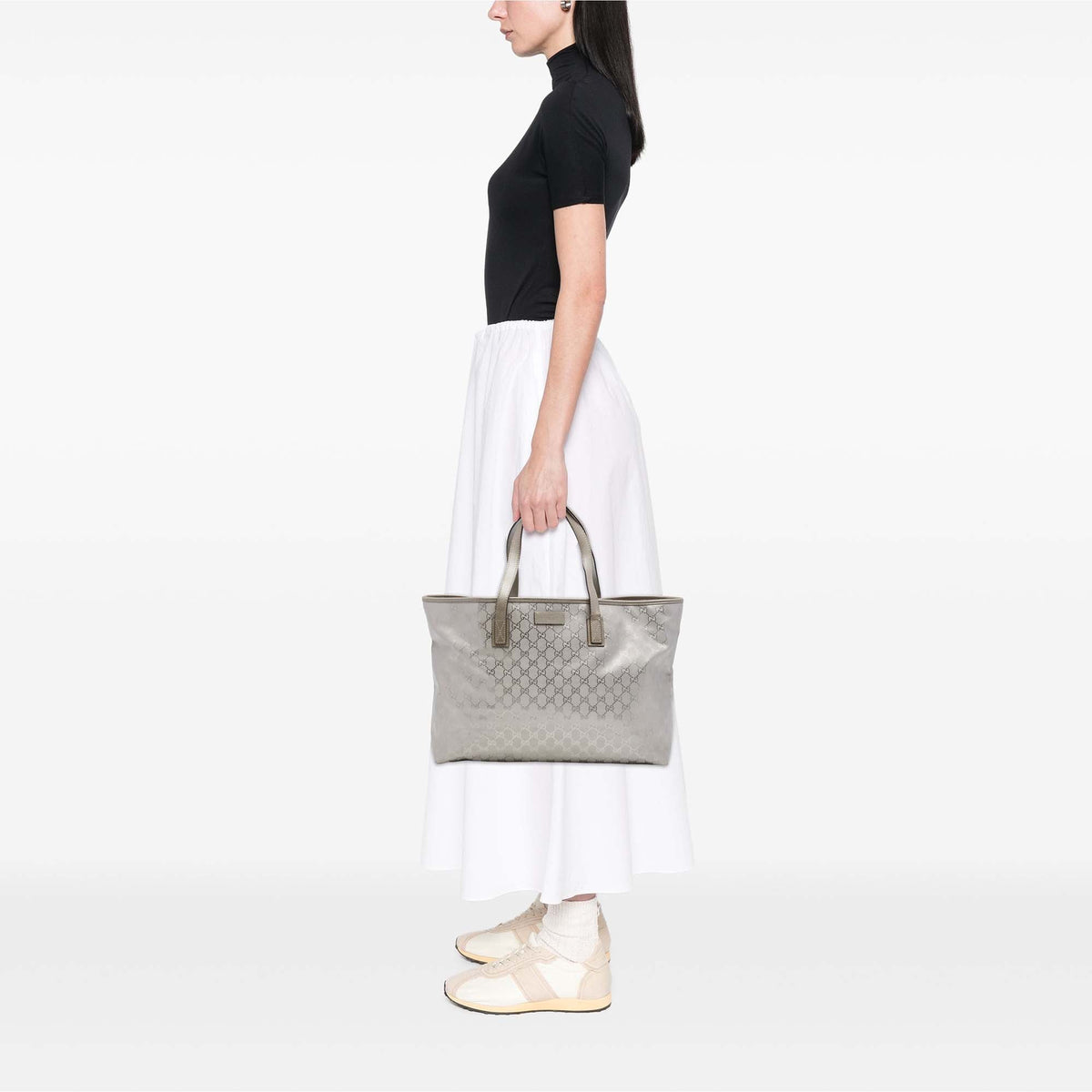 Gucci Large GG Imprime Tote — Silver