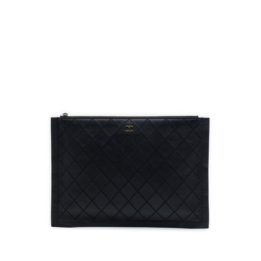 Chanel Large Quilted Stitched Calfskin Zip Pouch