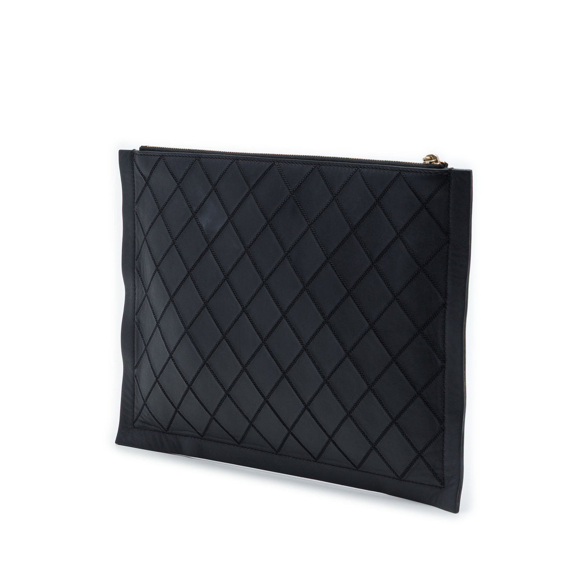 Chanel Large Quilted Stitched Calfskin Zip Pouch