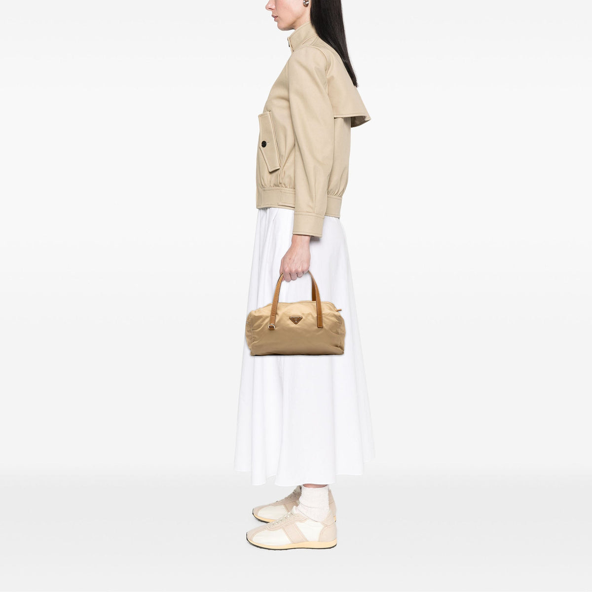 Prada Saffiano Trimmed Tessuto Boston Bag