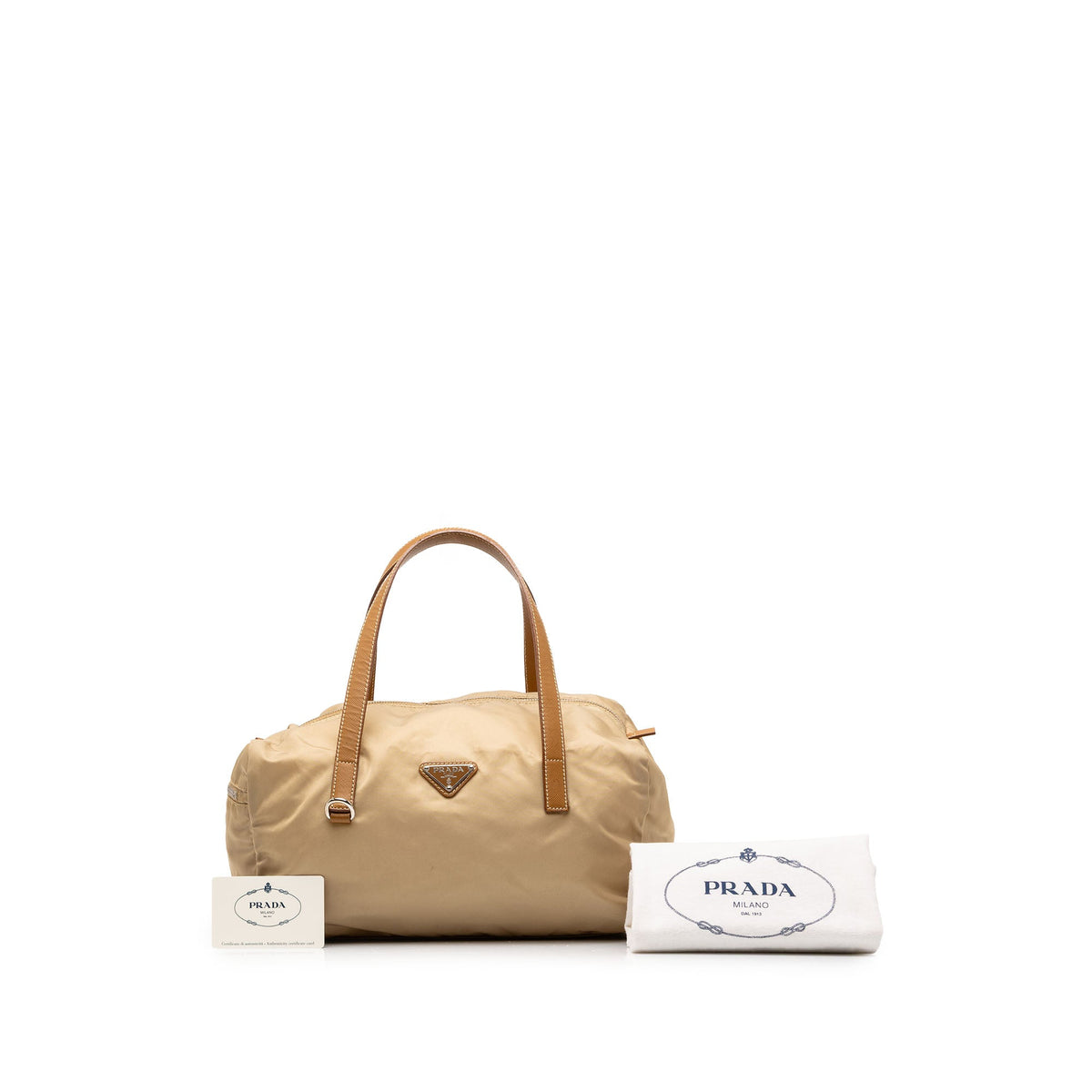 Prada Saffiano Trimmed Tessuto Boston Bag