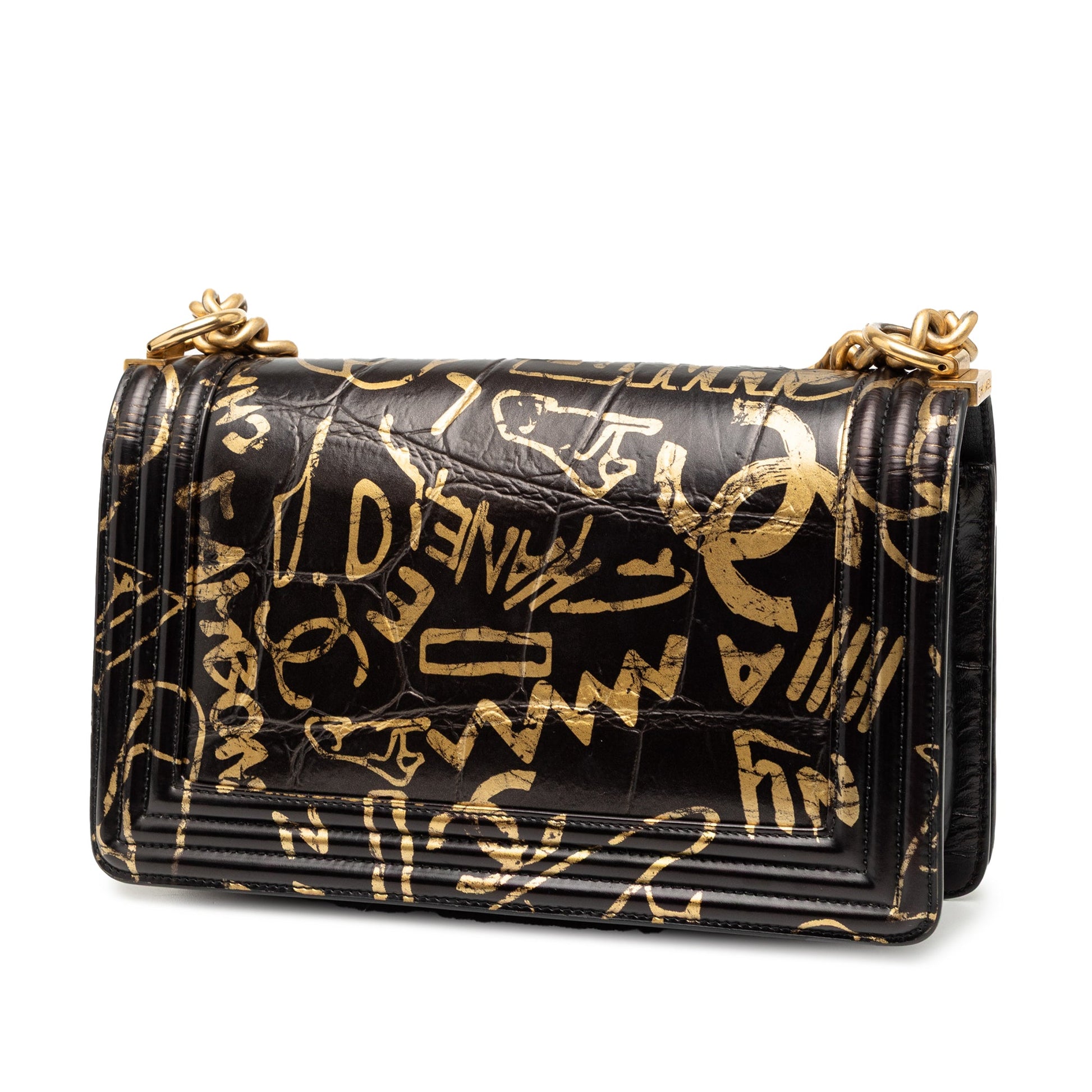 Chanel Medium Croc Embossed Leather Graffiti Cocodile Boy Flap