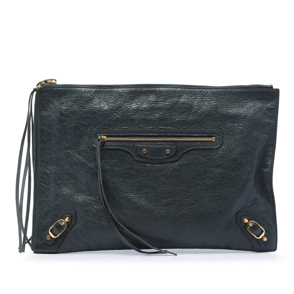 Balenciaga Lambskin Motocross Classic Zip Around Flat Clutch