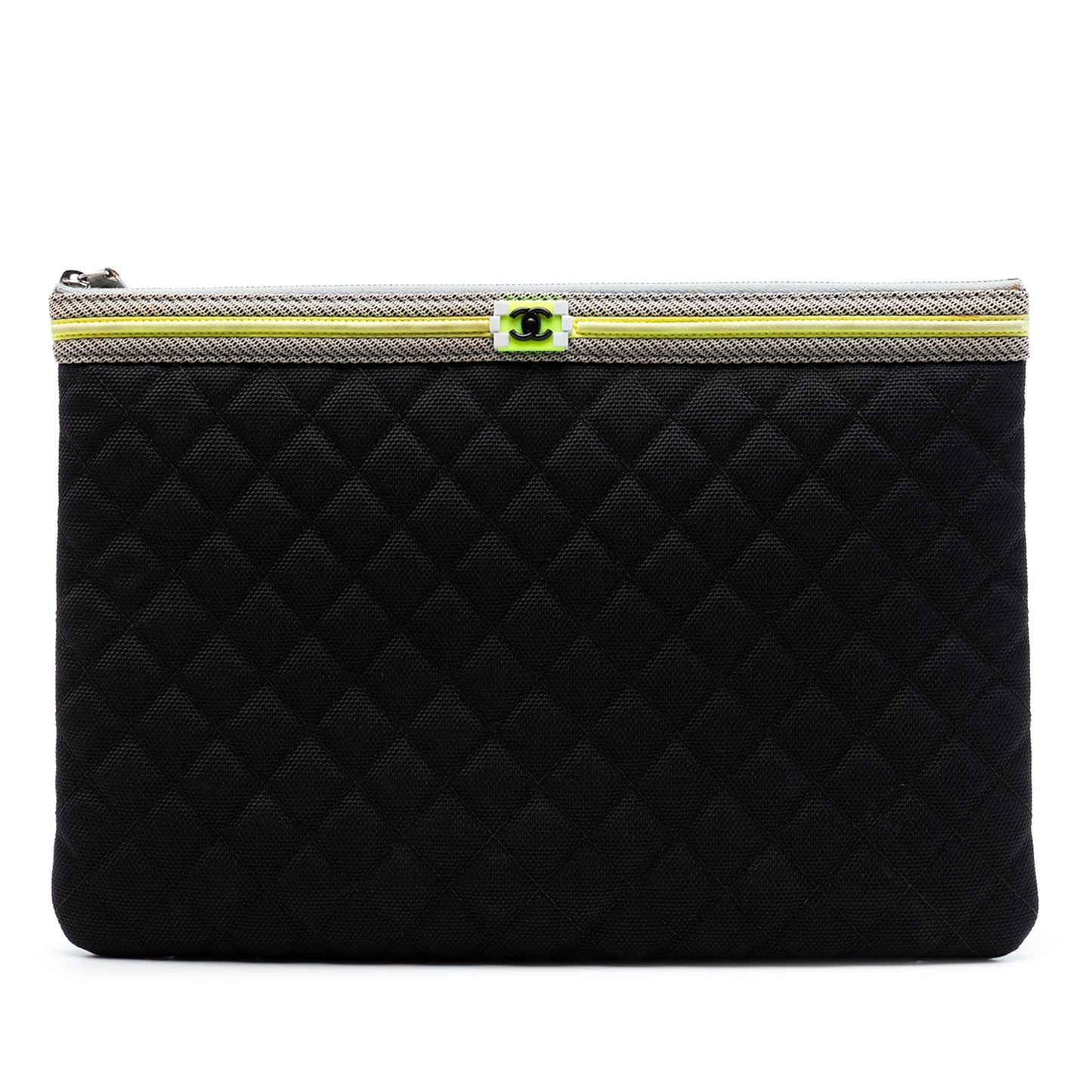 Chanel Large Quilted Nylon Fluo Boy O Case Clutch
