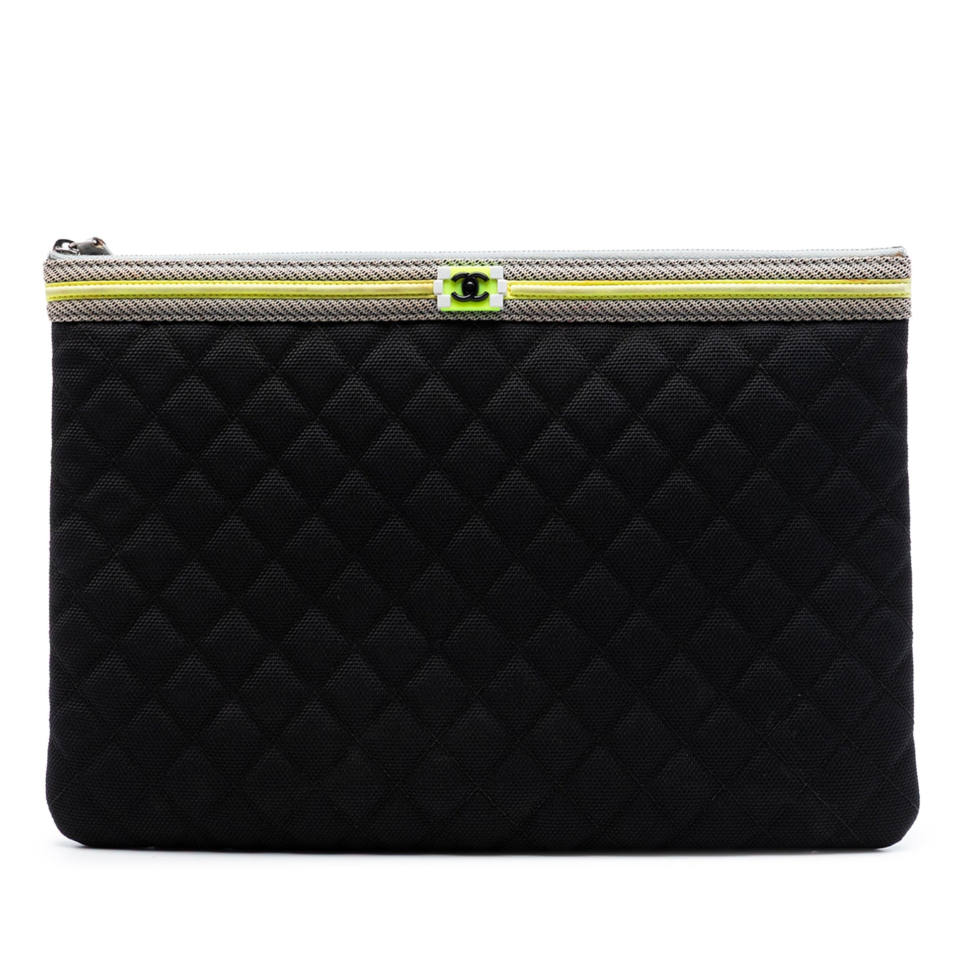 Chanel Large Quilted Nylon Fluo Boy O Case Clutch