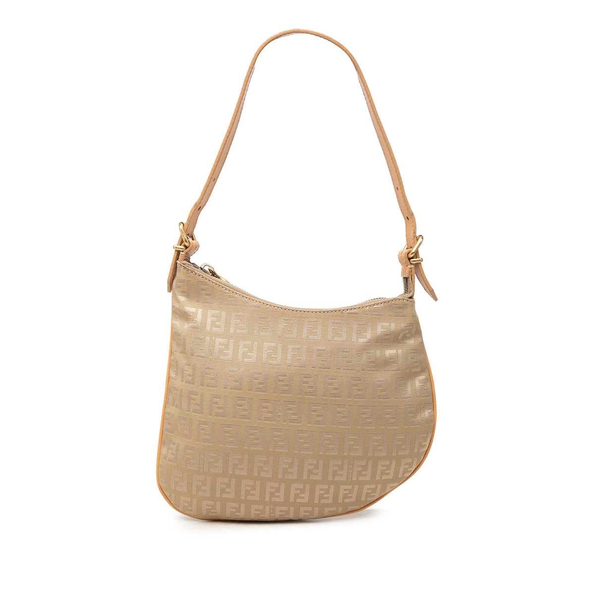 Fendi Zucchino Canvas Oyster Shoulder Bag — Beige