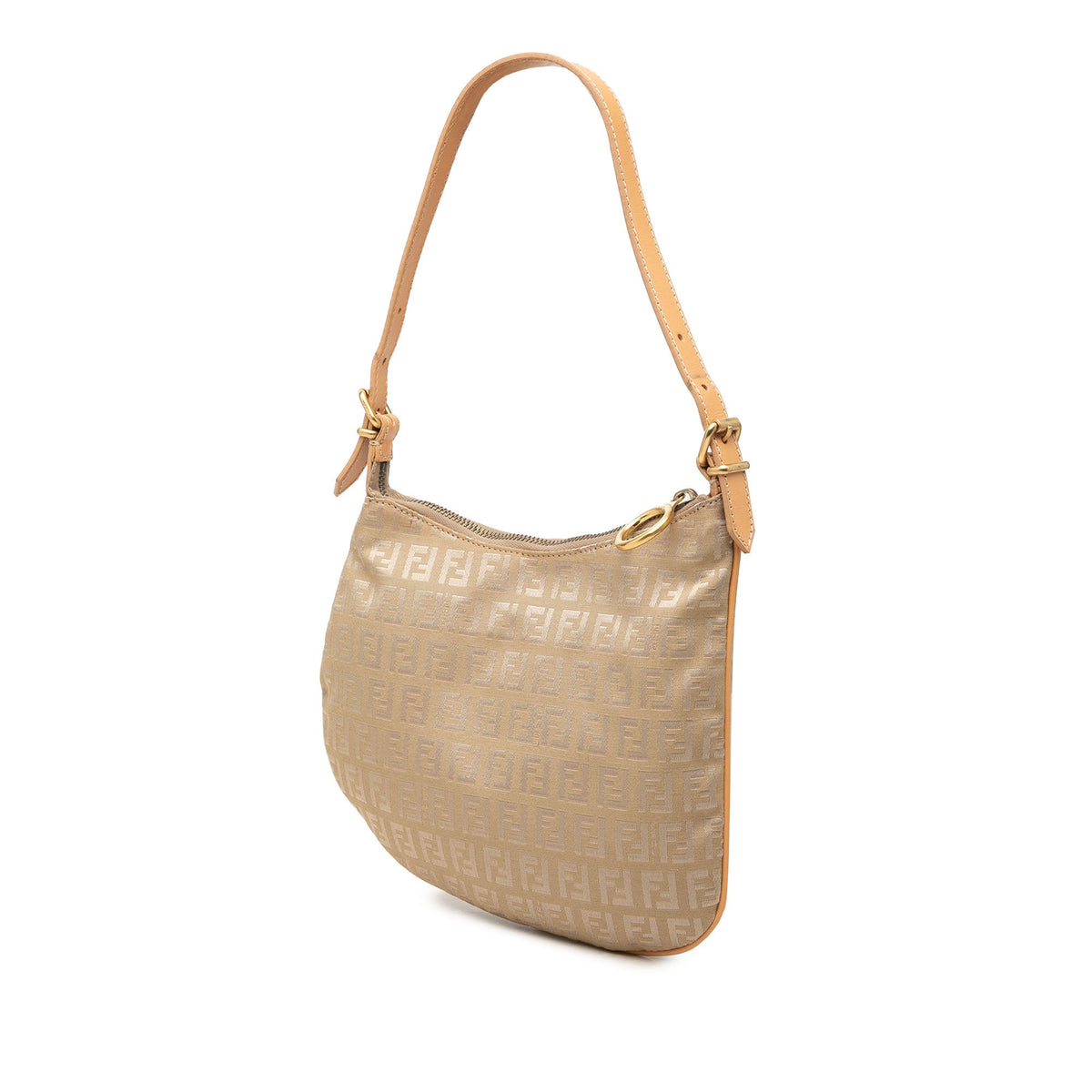 Fendi Zucchino Canvas Oyster Shoulder Bag — Beige