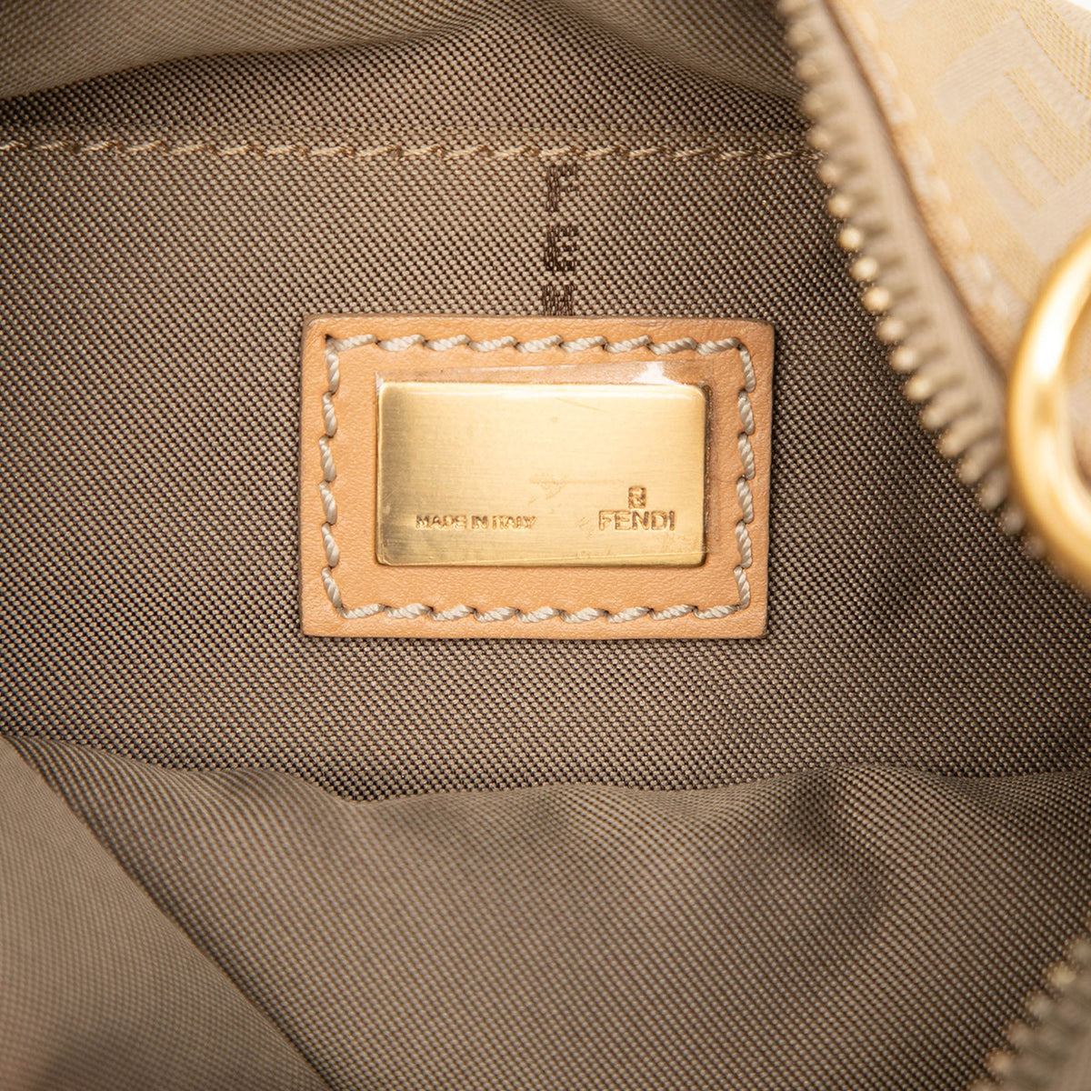 Fendi Zucchino Canvas Oyster Shoulder Bag — Beige