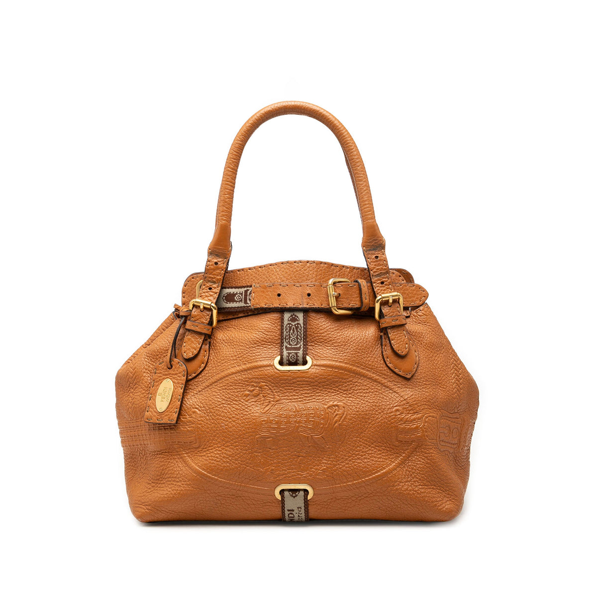 Fendi Large Leather Selleria Villa Borghese Tote — Brown