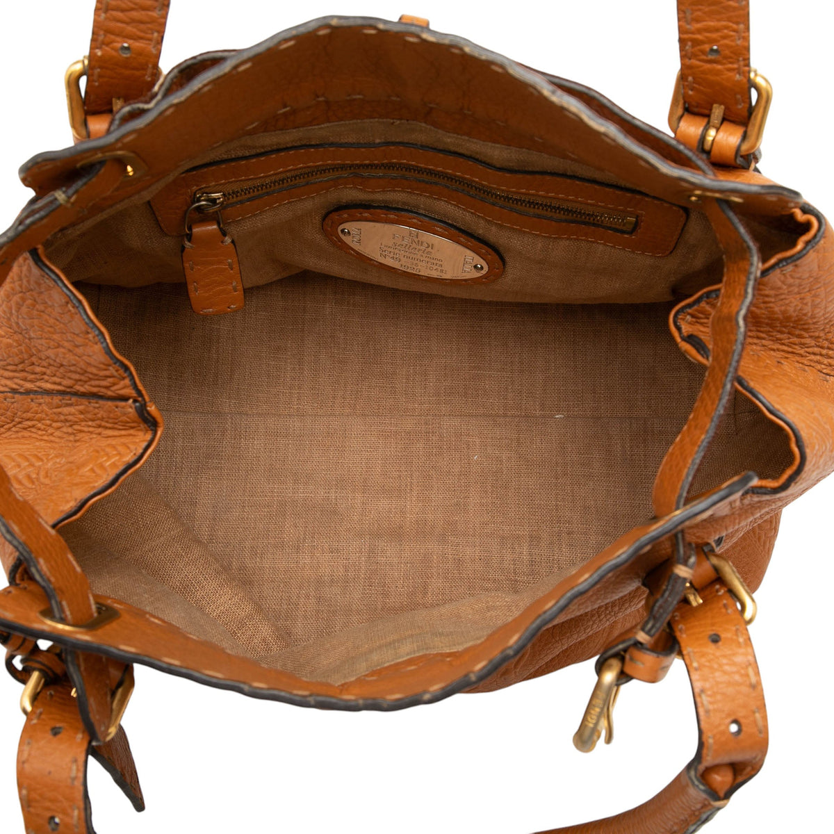 Fendi Large Leather Selleria Villa Borghese Tote — Brown