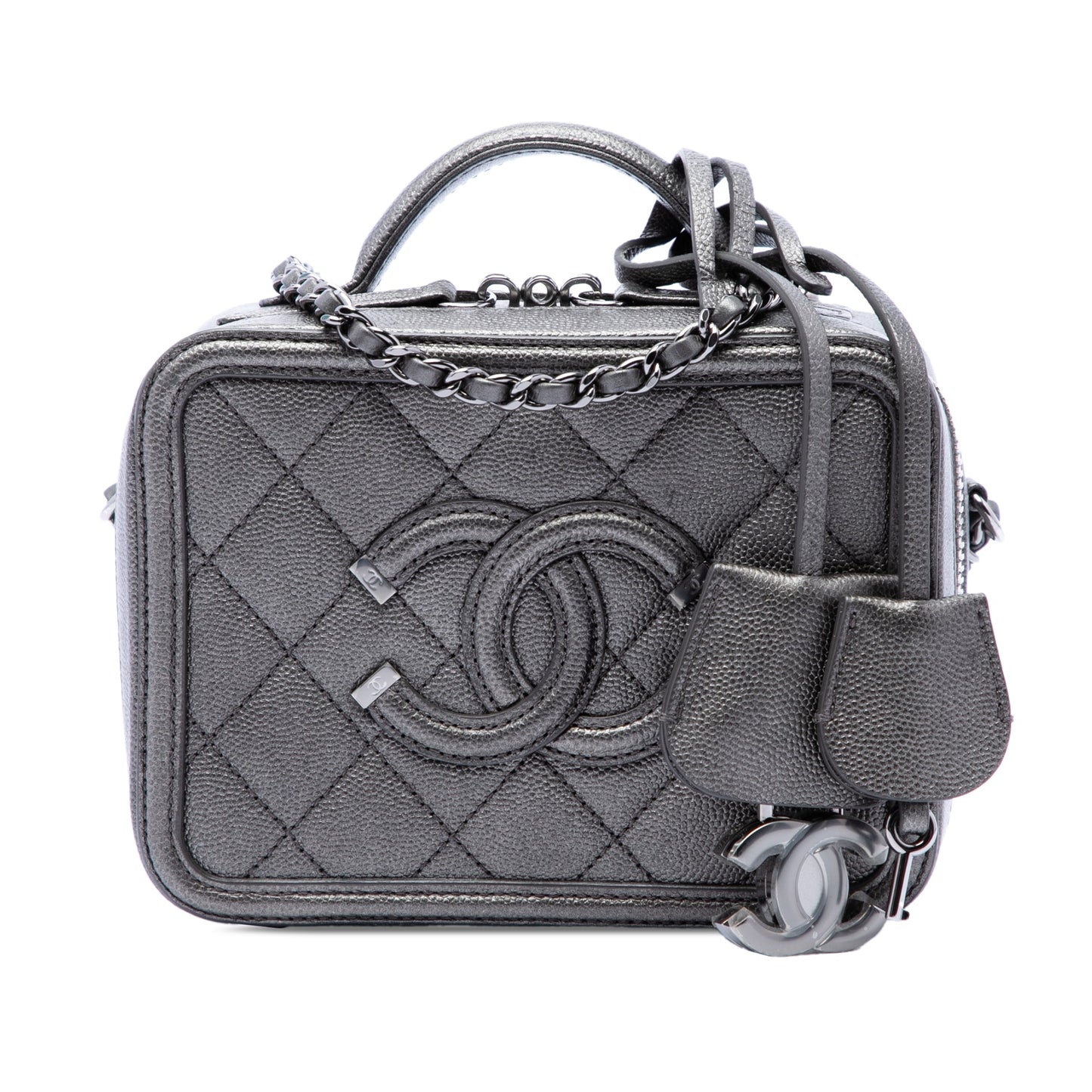 Chanel Small Metallic Caviar CC Filigree Vanity Case