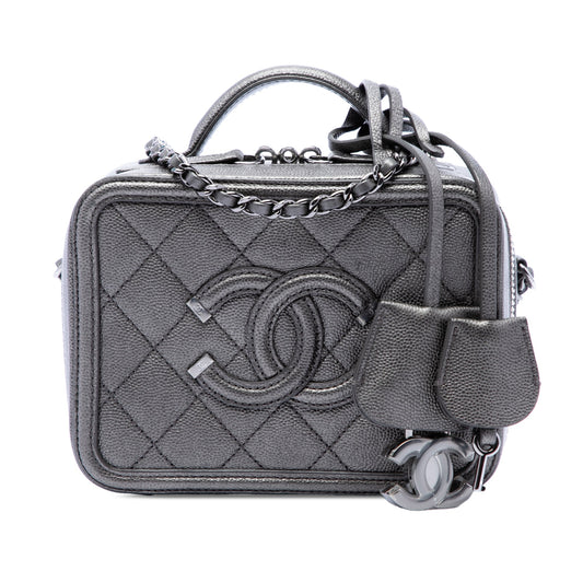 Chanel Small Metallic Caviar CC Filigree Vanity Case